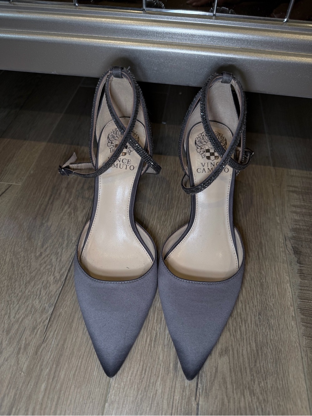 Vince Camuto Gray Pointed Toe Ankle-Strap Heels